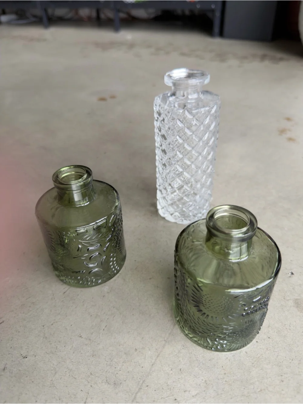 Glass Diffuser Bottles / Bud Vase Set / Green Clear